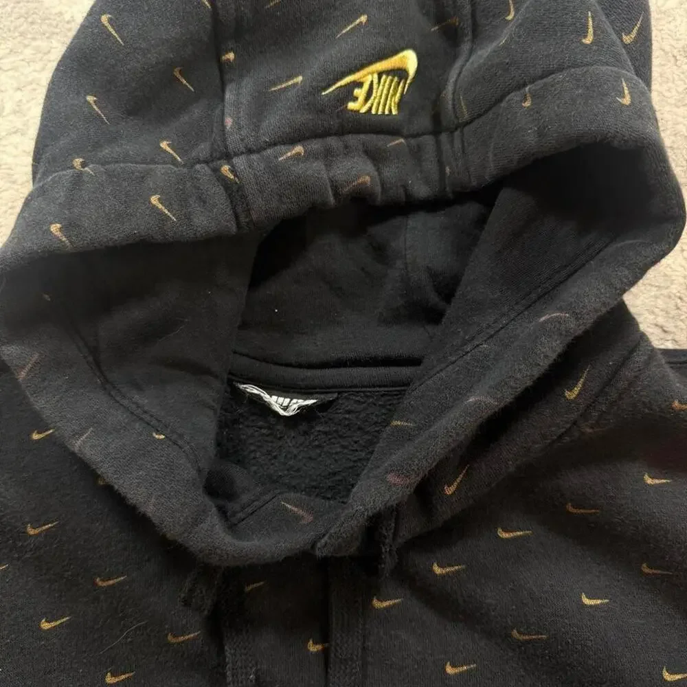Nike black hoodie gold swoosh AOP size medium (see measurements)